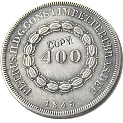 Brazil 1843 400 Reis Silver Plated Copy Coins