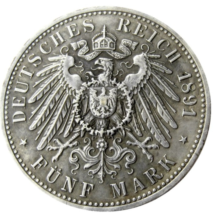 1891 GERMAN STATES BADEN - 5 mark Silver Plated Copy coin
