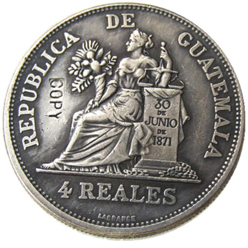 Guatemala 1894 4 Reales Silver Plated Copy Coin