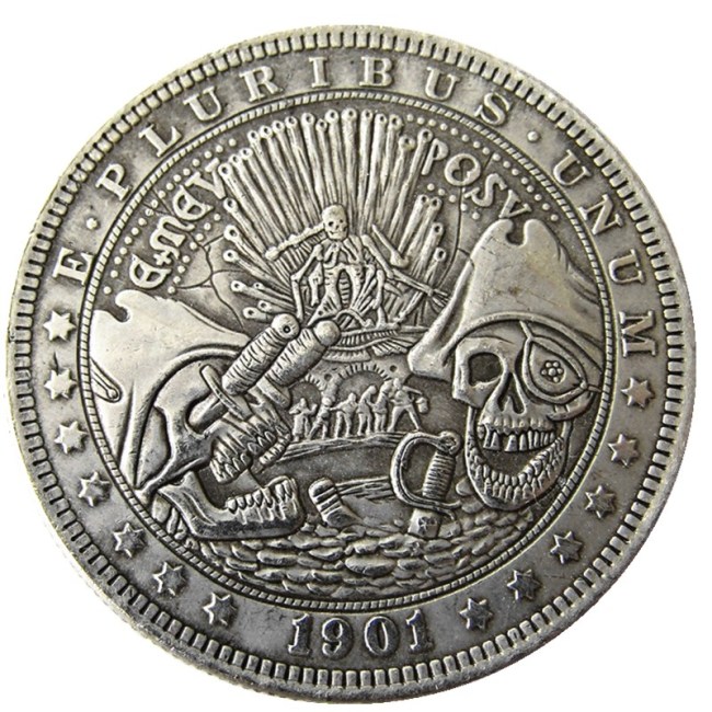 HOBO US Morgan Silver Plated Dollar skull zombie skeleton Copy Coin Type18