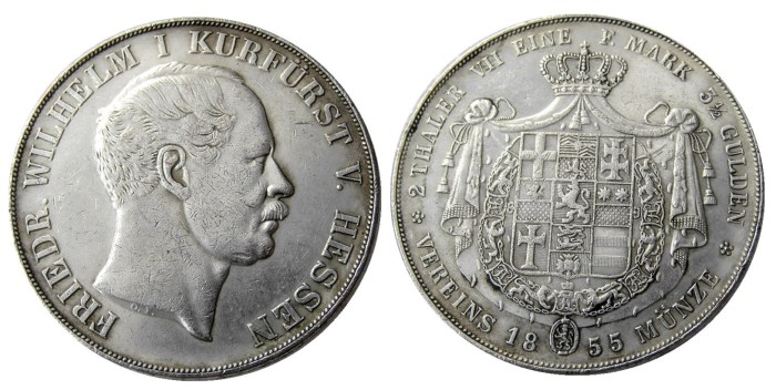 DE(18)Germany Doppeltaler, 2 Thaler, Hessen-Kassel 1855 Silver Plated Copy Coin