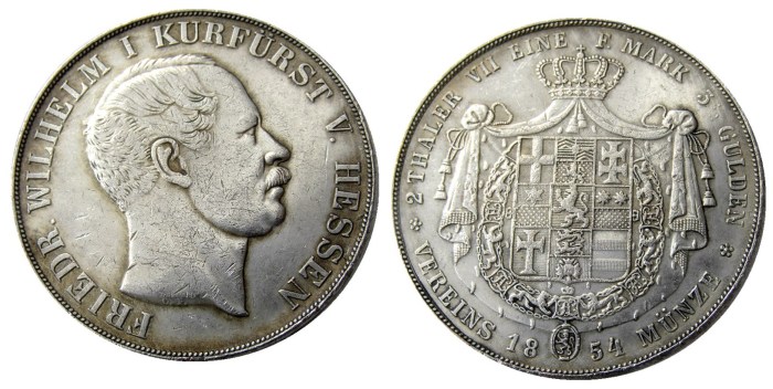 DE(17)Germany Doppeltaler, 2 Thaler, Hessen-Kassel 1854 Silver Plated Copy Coin