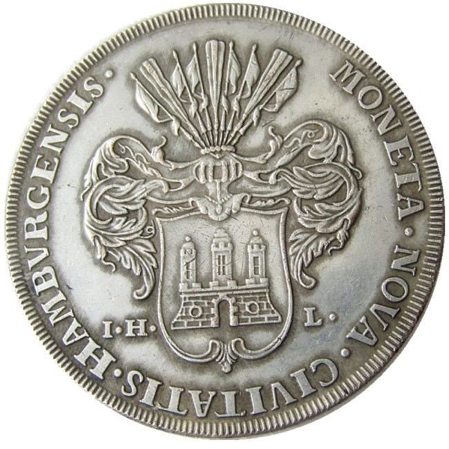 DE(19)Thaler German States Hamburg 1735 IHL silver Plated Copy coin