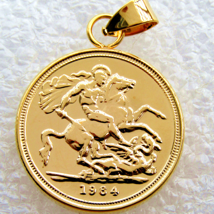P(24)Coin Pendant 1964 REGINA FD ELIZABETH II DEI GRATIA GOLD PLATED 1 SOVEREIGN COPY COINS(diameter:22mm)