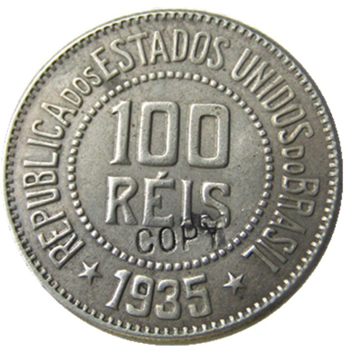 Brazil 1935 100 Reis Nickel Plated Copy Coins
