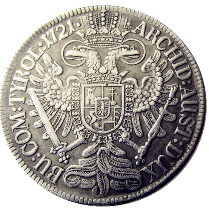DE(23)Germany Euro Austria 1 Thaler - Karl VI Hall 1721 Silver Plated Copy Coin