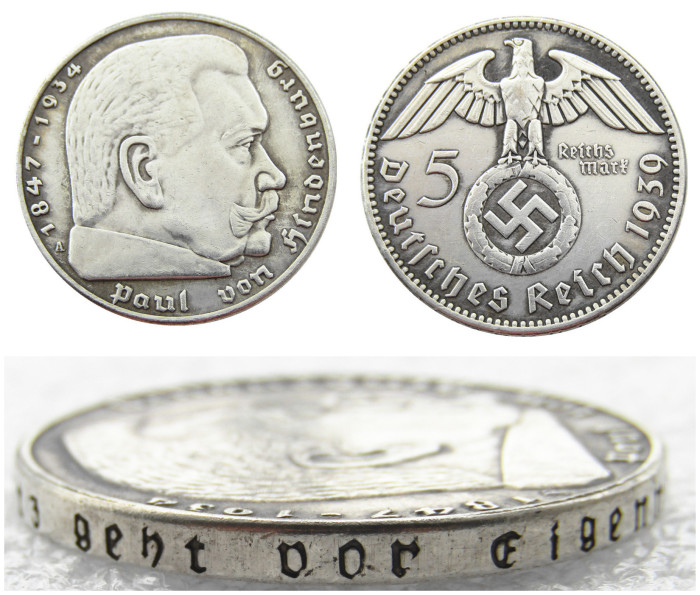 German WW2 Nazi 5 Mark 1939A Commemorative Coin Copy