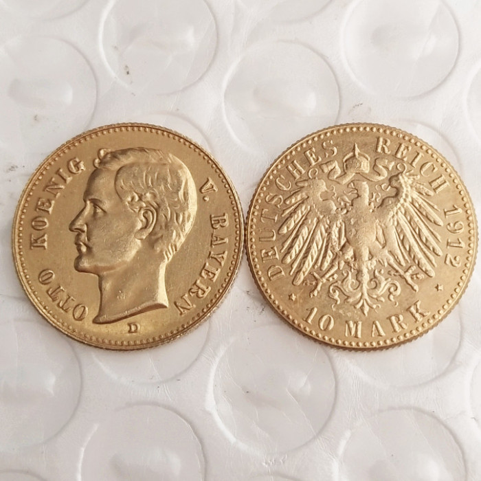 Germany 1912 Bavaria 10 Mark Gold Plated Copy Coins