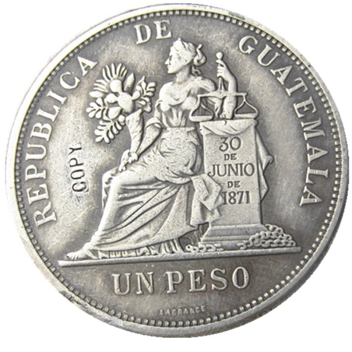 GUATEMALA 1894 1 PESO Silver Plated Copy Coin