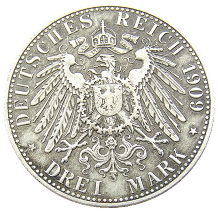 Germany 1909 3 Mark Silver Plated Copy Coin