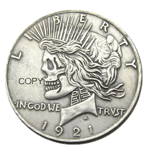 Hobo Morgan Dollar1921/1921 Peace Dollar Skull Zombie Skeleton Silver Plated Copy Coins