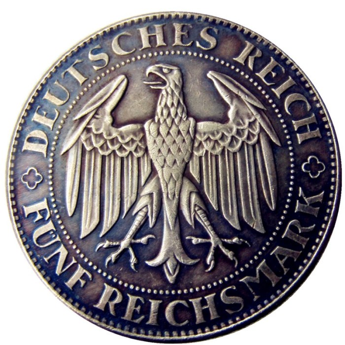 DE(34)Germany WEIMAR REP 1929-E AR 5 Reichsmark Silver Plated Copy Coins