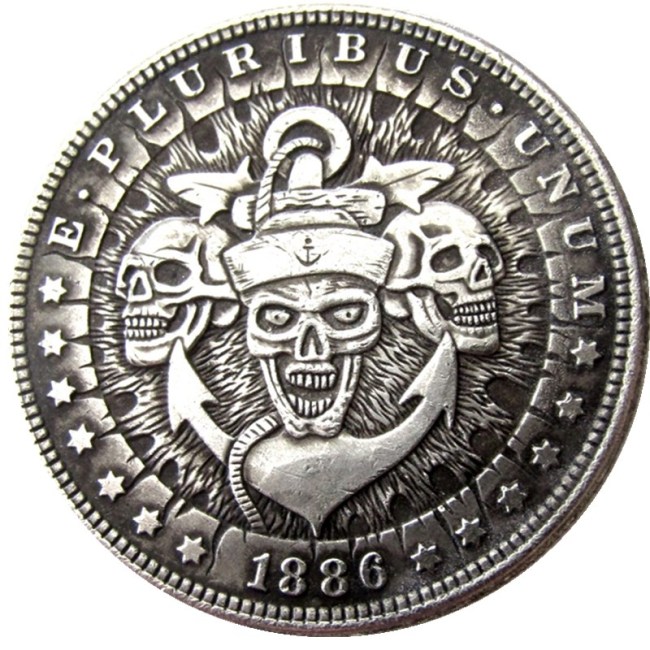 HOBO US Morgan Silver Plated Dollar skull zombie skeleton Copy Coin Type58