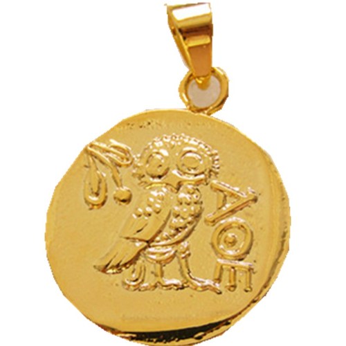 P(16)Coin Pendant Ancient Athens Greek Drachm - Atena Greece Owl Drachma Gold Plated Fashion Jewelry(diameter:16mm)