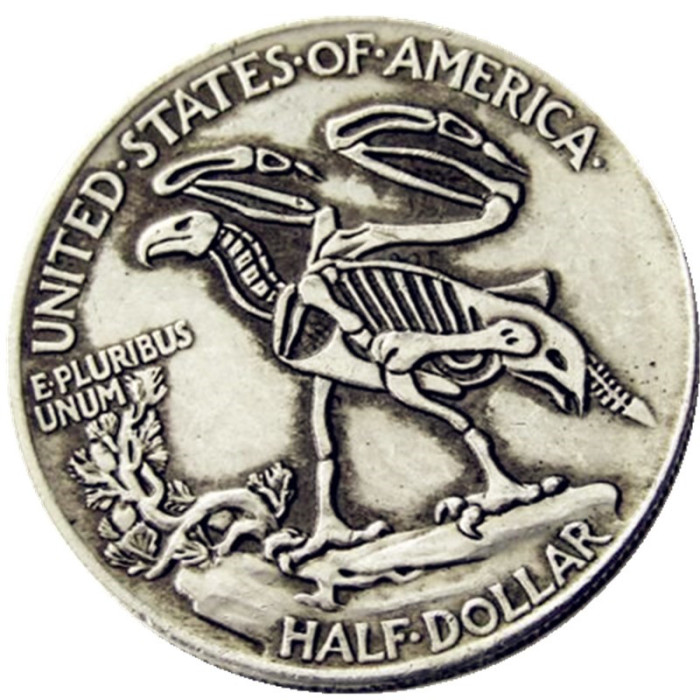 FK(12)USA Walking Half Dollar skull zombie skeleton hand carved Copy Coins