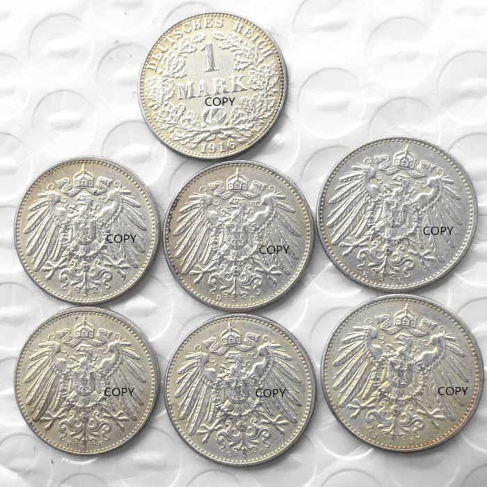 German 1 Mark 1892-1916-ADEFGJ 48pcs Silver Plated Coin Copy
