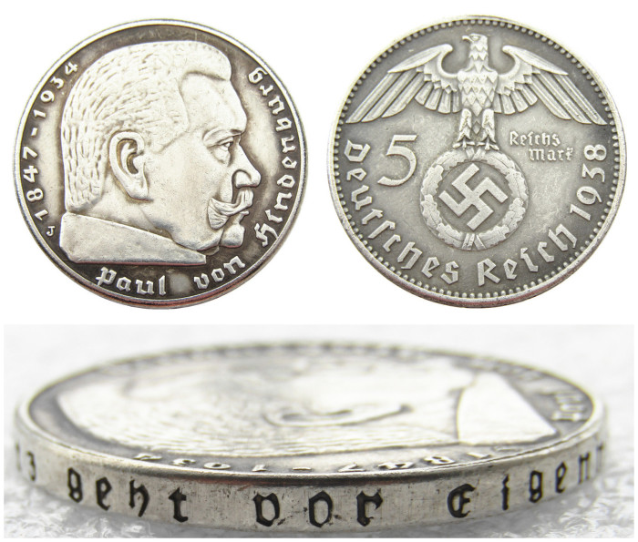 German WW2 Nazi 5 Mark 1938J Commemorative Coin Copy