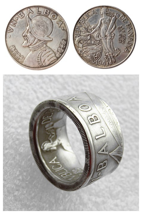 Handmade Ring By Panama 1947 'Head' Selection Balboa Silver Plated Copy Coins In Sizes 8-16
