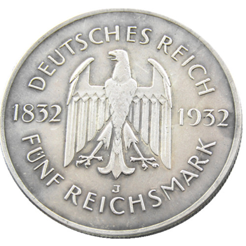 GERMANY 1932-J 5 Reichsmark Silver Plated Copy coin