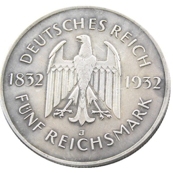 GERMANY A Set Of(1932ADEFGJ ) 6PCS 5 Reichsmark Silver Plated Copy coin