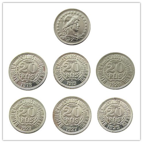 Brazil A set of(1918 -1935)6pcs 20 Reis Nickel Plated Copy Coins