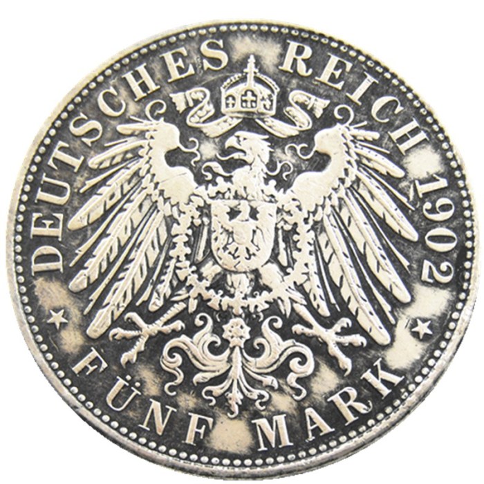 Germany Bavaria A Set Of(1896-1908D) 5PCS 5 mark Otto Silver Plated Copy Coins