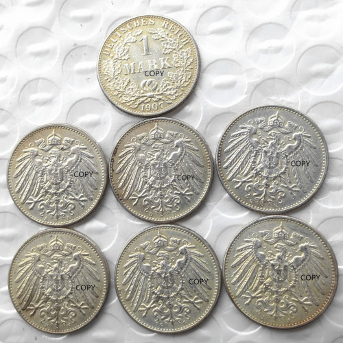 German 1 Mark 1907-ADEFGJ 6pcs Mintmark To Chose Silver Plated Coin Copy