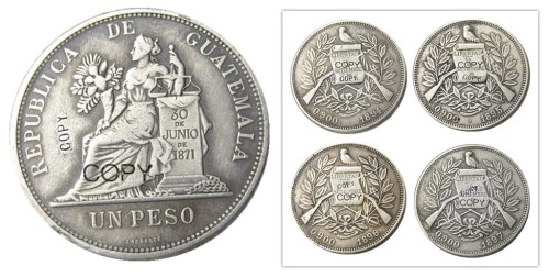 GUATEMALA A set of(1894-1897) 4pcs 1 PESO Silver Plated Copy Coin