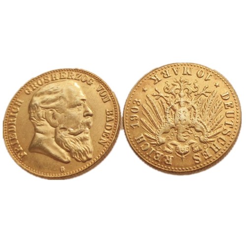 German States 1903 BADEN 10 Mark Gold Plated Copy Coins