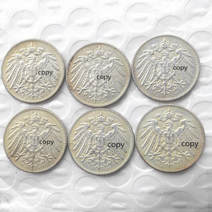 German 1 Mark 1892-1916-ADEFGJ 48pcs Silver Plated Coin Copy