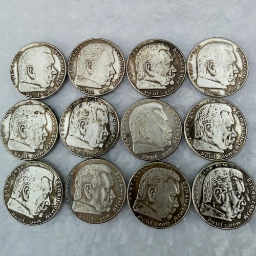 German 5 Reichsmark Hindenburg Eagle A Set Of(1935-1936ADEFGJ) 12PCS Silver Plated Coin Copy