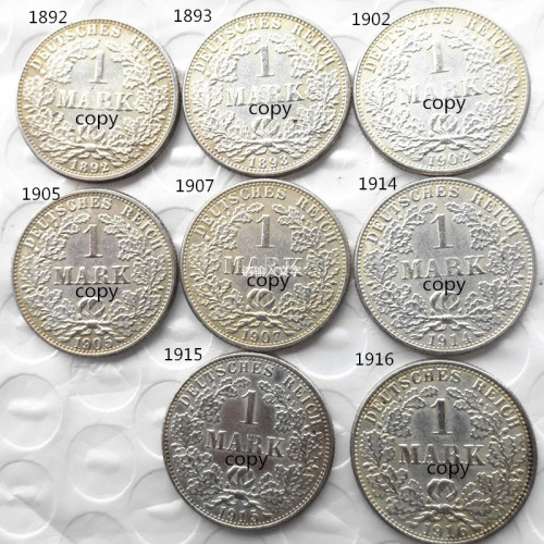 German 1 Mark 1892-1916-ADEFGJ 48pcs Silver Plated Coin Copy
