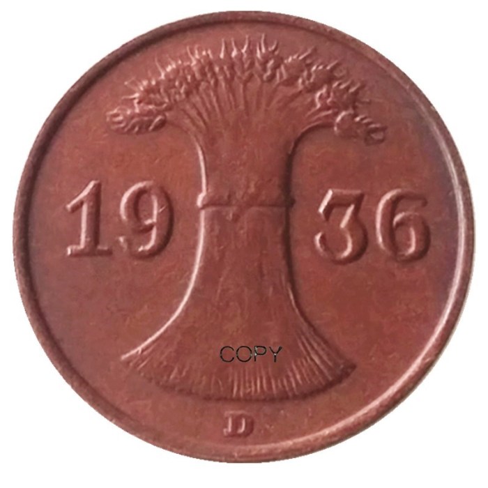 German 1930-1936 1 Pfennig 100% Copper Coin Copy