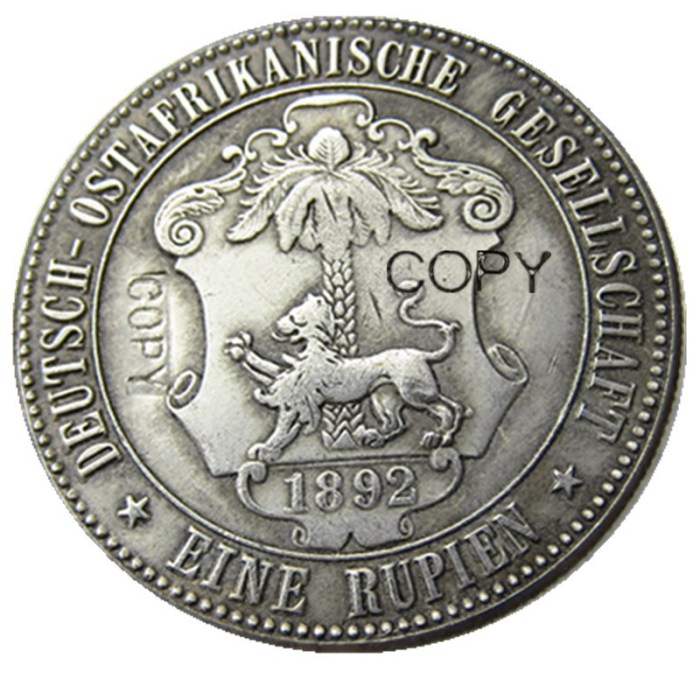 1891-1902 5pcs German East Africa 1 Rupie Coin Guilelmus II Imperator Silver Plated Copy coin