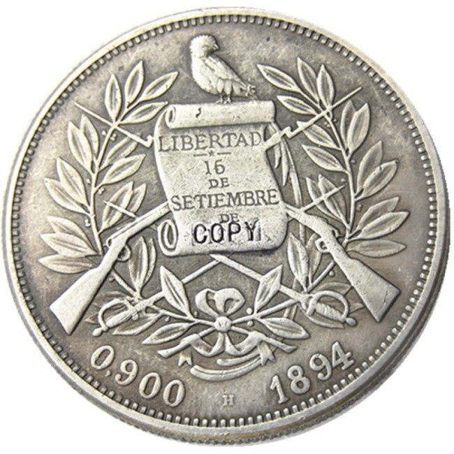 GUATEMALA 1894 1 PESO Silver Plated Copy Coin