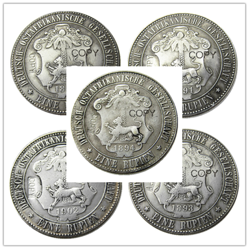 1891-1902 5pcs German East Africa 1 Rupie Coin Guilelmus II Imperator Silver Plated Copy coin
