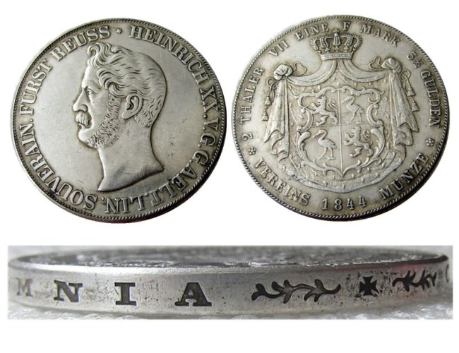 DE(02)1844 German 2 Thaler- Heinrich XX Silver Plated Copy Coin