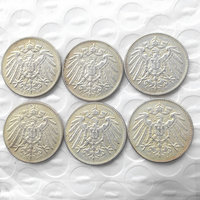 German 1 Mark 1892-ADEFGJ 6pcs MintmarkTo Chose Silver Plated Coin Copy