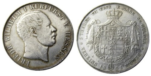 DE(16)Germany Doppeltaler, 2 Thaler, Hessen-Kassel 1851 Silver Plated Copy Coin