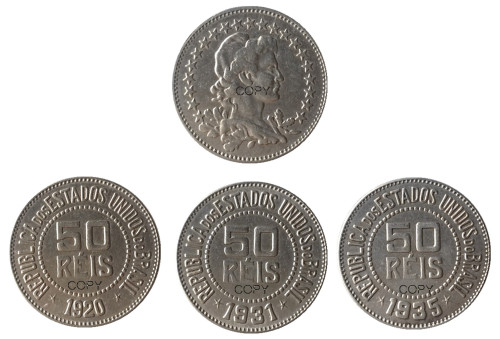 Brazil A set of(1920 1931 1935) 3pcs 50 Reis Nickel Plated Copy Coins