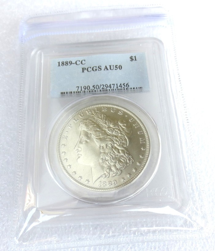 US Coin 1889CC AU50 $1 Morgan Dollar Silver Coins Currency Senior Transparent Box