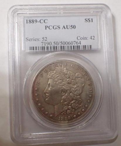 Copy US Coin PCGS 1889-CC AU50 $1 Morgan Dollar Silver Coins Currency Senior Transparent Box