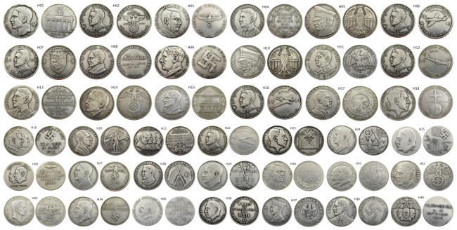 German WW2 5 Mark Mix Different 39pcs Commemorative Silver Plated/Gold Plated Coin Copy