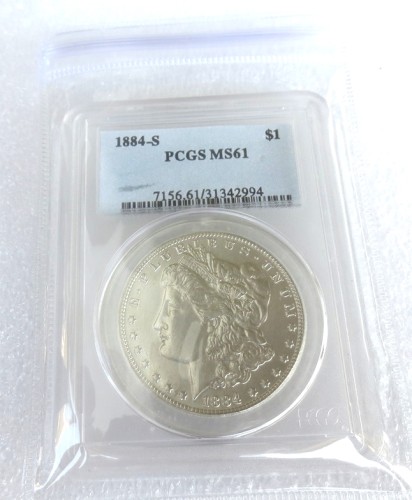 US Coin 1884S MS61 $1 Morgan Dollar Silver Coins Currency Senior Transparent Box