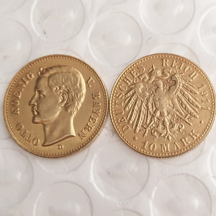 Germany 1911 Bavaria 10 Mark Gold Plated Copy Coins