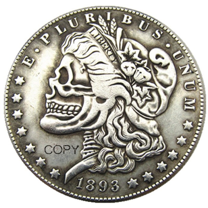 Hobo Morgan Dollar1893/ 1922 Peace Dollar Skull Zombie Skeleton Silver Plated Copy Coins