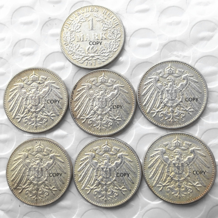 German 1 Mark 1914-ADEFGJ 6pcs Mintmark To Chose Silver Plated Coin Copy