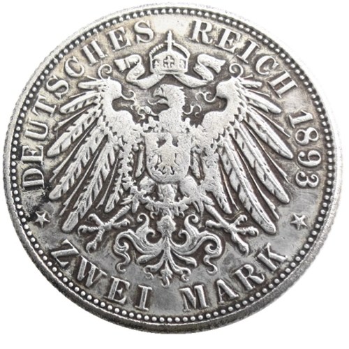 Germany Bavaria 2 Mark 1893 Silver Plated Copy Coins