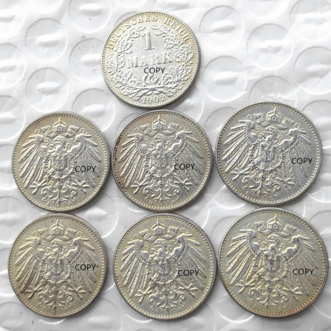 German 1 Mark 1902-ADEFGJ 6pcs MintmarkTo Chose Silver Plated Coin Copy