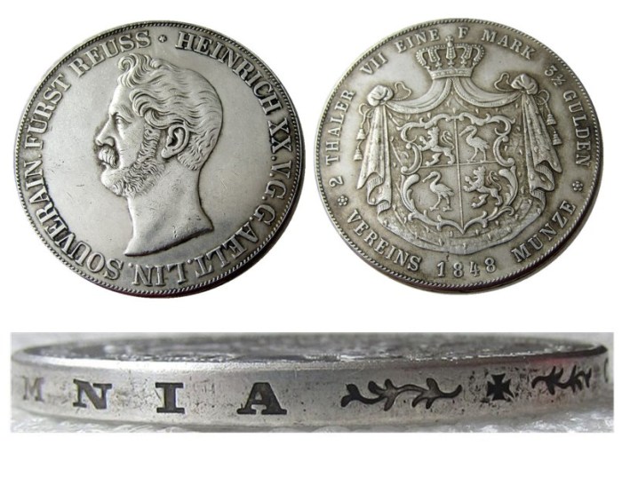 DE(03)1848 German 2 Thaler- Heinrich XX Silver Plated Copy Coin